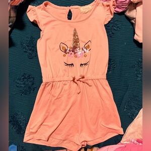 btween Coral Unicorn Romper & Wonder Nation Unicorn light pink long sleeve tee,6